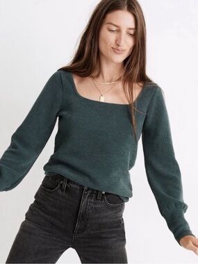 Madewell Forest Green Square Scoop Knit Sweater